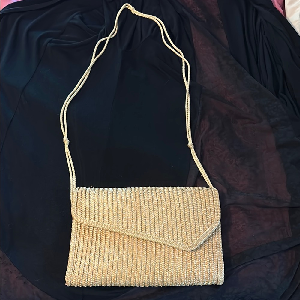 Cream Ribbed Clutch with Envelope Flap